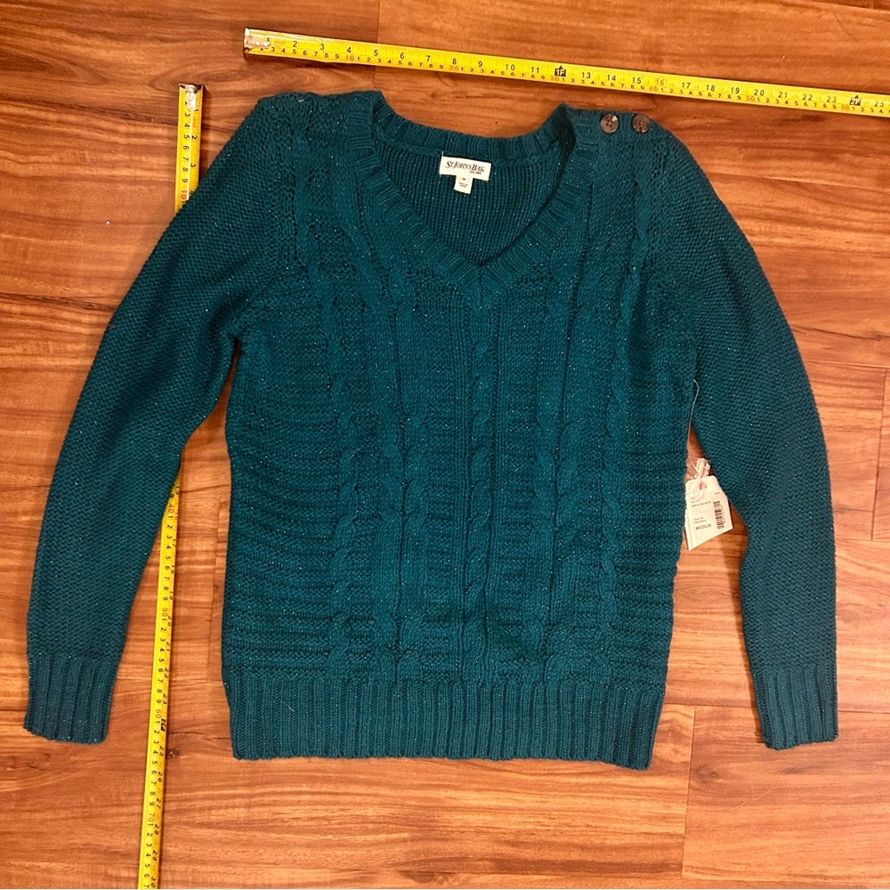 St. John's Bay Sparkly Green V-Neck Cable-Knit Sweater